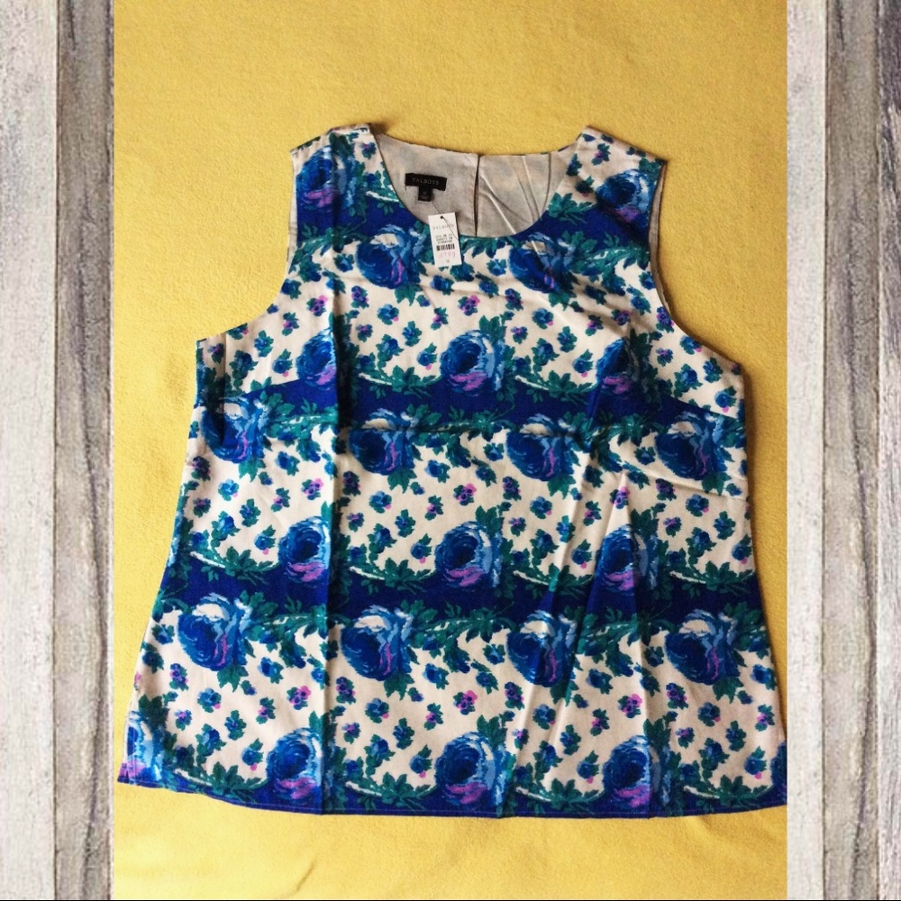NWT Talbots Blue Floral Stripe Blouse 12